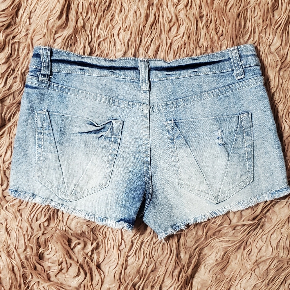 Boho Hippie Crochet Lace Embellished Jean Shorts - Picture 2 of 6